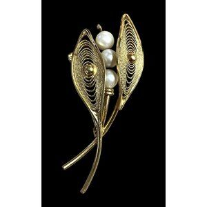 C.R. Co 12K Gold-Filled Floral Brooch With Faux Pearls